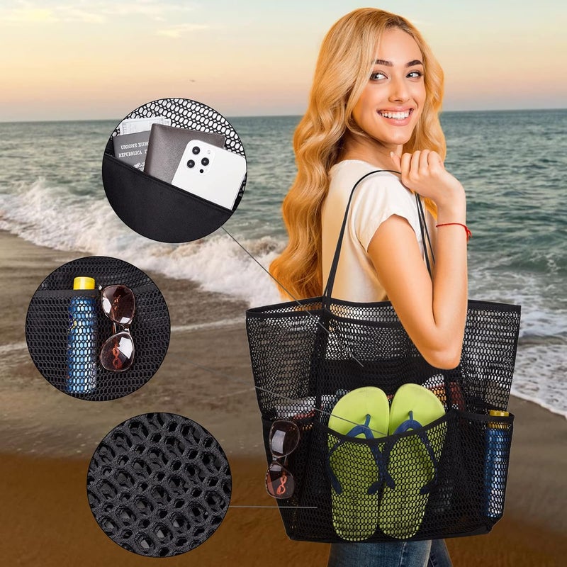Tainehs Beach Bag - Mesh Tote Bag Beach Vacation Clothes for Women Pool Bag for Travel Pool Family Cruise Essentials 2025 - Image 3